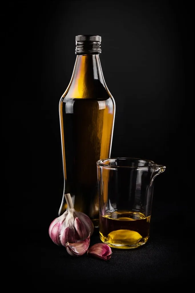 A glass bottle of olive oil
