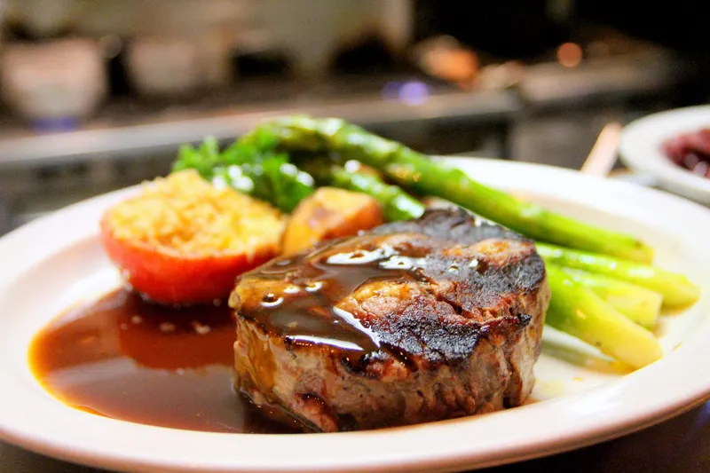 A perfectly cooked steak on a plate
